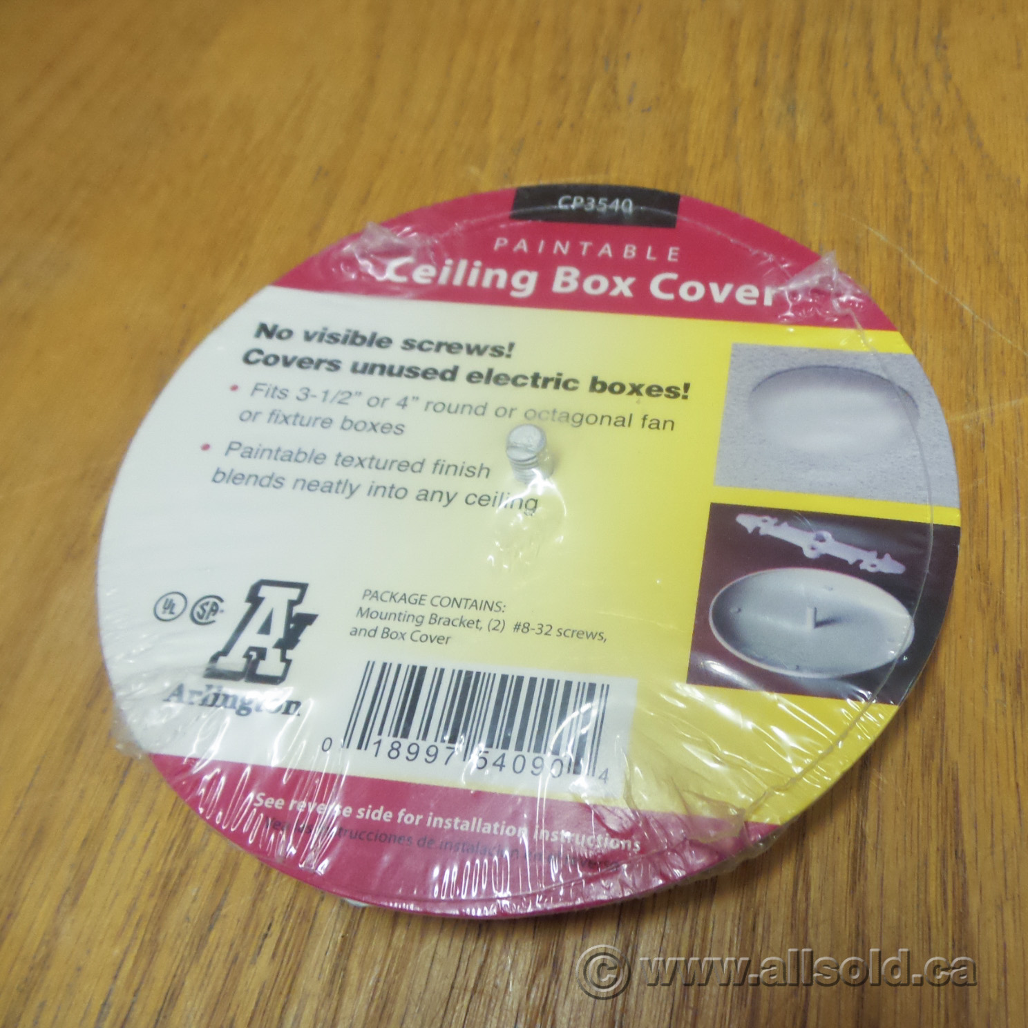 Lot of 4 Arlington CP35401C Ceiling Box Cover Plate, Printable